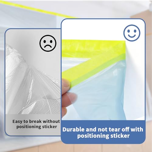 Painters Plastic with Tape 22" x 66',Pre-Taped Masking Film Reinforced Tape and Drape,Tear-Resistant Plastic Painting Film for Car Painting & Home Renovation (4 Rolls) - size: 22" x 66'