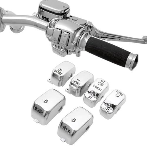Handle Bar Switch Button Cover Cap Kit Fit for 1996-2017 Harley VRSC Sportster Dyna Softail Road King,6pcs (Chrome) - color: Chrome