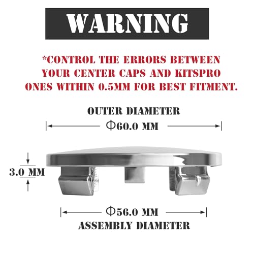 KitsPro 2.4Inch 60MM Wheel Center Caps, Pack of 4 (Chrome, Outer 60MM, Inner 56MM) - color: Chrome, size: Outer 60MM , Inner 56MM