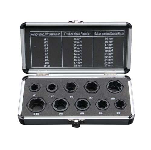 10Pcs/Set Bolt and Nut Extractor Set with 9-19mm Screw and Nut Remover Socket Wrenches Tool for Removing Damaged, Dead, Rusted, Rounded-Off Bolts, Nuts & Screws