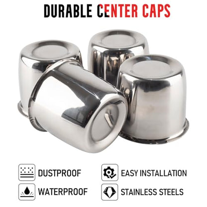 Rtrhinotuning Stainless Steel Push Through Center Caps 3.31" for Trailer Truck Rv Wheel Rims Chrome Trailer Hub Cap 3.03" Hight 4 PCS Wheel Center Caps - color: Chrome, size: 3.37" Center Hole, 3.03" Height