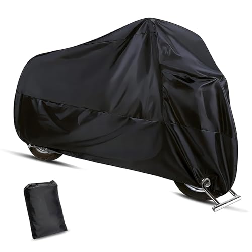 Bike Cover Waterproof Outdoor, Motorcycle Cover, 190T Polyester Waterproof Protect from Rain Dust UV, All-Season Protection Vehicle Shield, Motorbike Shield with Lock-Holes & Storage Bag