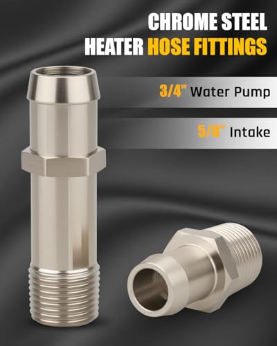 Heater Hose Fitting Kit Fit for Most GM Engines, Fit for Chevy Chevelle Camaro Nova Impala BBC SBC 283 305 350 383 400, 5/8" & 3/4" Hose to 1/2" NPT Thread