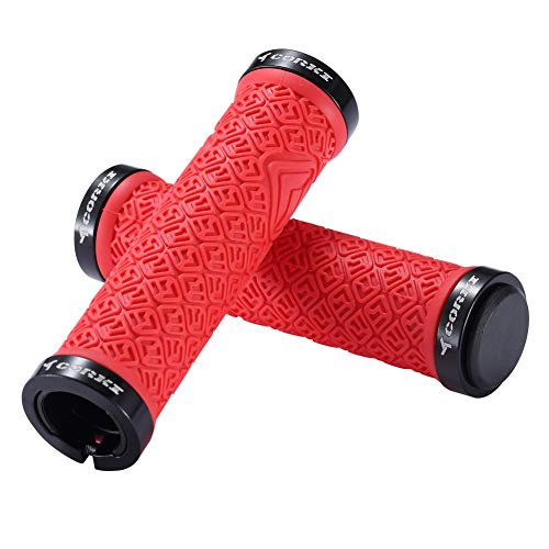 corki Mountain Bike Grips,Double Lock on Locking Bicycle Handlebar Grips for MTB,Downhill - color: Red