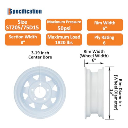 GarveeTech ST205/75D15 Trailer Tire and Wheel Assembly, 5 Lug, Set of 2 - size: ST205/75D15, style: 5 Lug