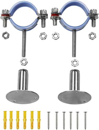 AKIHISA 2 Pcs 304 Stainless Steel Pipe Supports, Wall Mount Ceiling Mount Pipe Hanger, Pipe Holder for OD Pipe 15-19MM Adjustable Height Range 50-100mm - size: 15-19mm, style: Adjustable Height 50-100mm