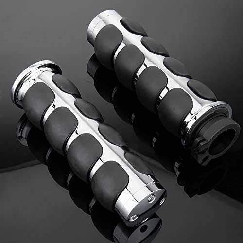 Motorcycle Hand Grips 1 Inch Handlebar Throttle Grips 25MM Chrome Black Aluminum Rubber Compatible with Harley Davidson Dyna Sportster Road King Street Glide Fat Boy Honda Shadow VTX - color: Chrome#1