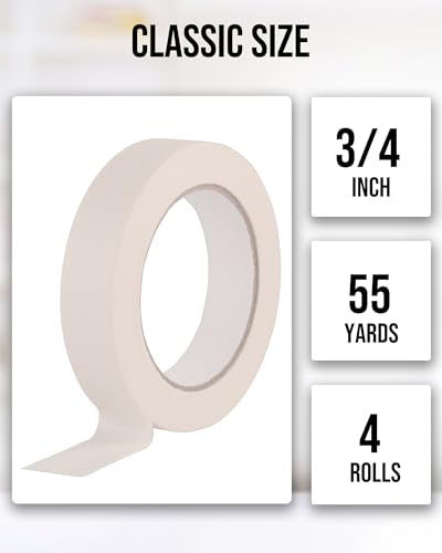 Lichamp Masking Tape 3/4 inch, 4 Pack General Purpose Masking Tape Beige