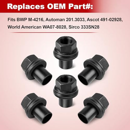 6PCS Two Piece Wheel Nuts, 28mm Sleeve Flanged, M22x1.5, 33mm Hex