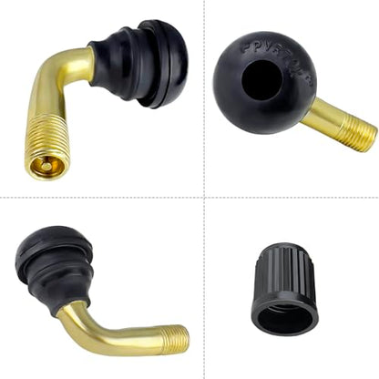 8PCS Tubeless Tire Valve Stem PVR70, Valve Stem Bent 90 Degree Angled, Brass Stem,Snap-in Rubber Base, Compatible with Most Tubeless Tire Rim, Motorcycle, Scooter, ATV