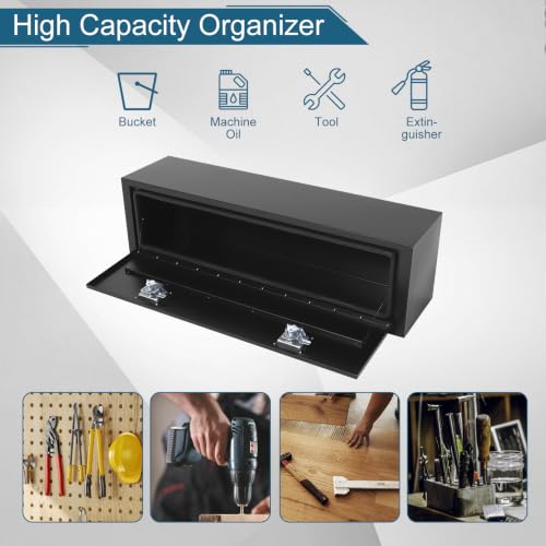 48"X12"X14" Underbody Steel Truck Box Black Heavy Duty Underbody Storage Box Waterproof Truck Tool Box Organizer w/Lock & Keys For RV,Pick up Toolbox - size: 48"x12"x14"