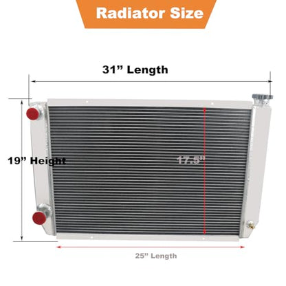 ECMRAD 4 Row Core Universal Aluminum Racing Radiator Double Pass 31" x19" Compatible for Ford Mopar Style