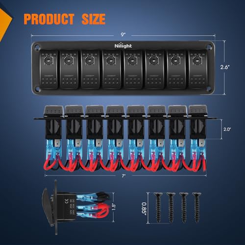 Nilight 8 Gang Rocker Switch Panel w/Purple LED Light 5Pin On Off Pre-Wired - color: Purple, size: 8 Gang
