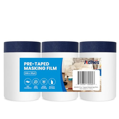 ADHES Painters Plastic with Tape 24 inch x 90 feet x 3 Rolls - size: 24inch
