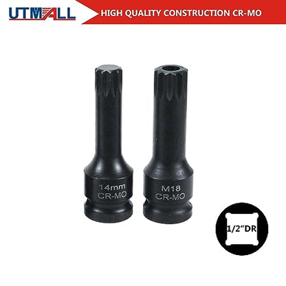 12PCS Brake Adjusting Tools Brake Caliper Socket Set Kit 10 Teeth 7 Teeth H7 H9 M14 for Audi VW BMW Benz Porsche Ford, Wheel Axles Socket M18, Oil Drain Plug Wrench