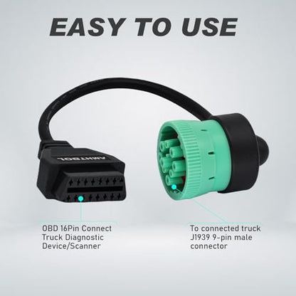 J1939 9 Pin OBD2 Adapter Cable,Truck 9 Pin to OBD2 16 Pin Connector - style: NEW J1939 9pin 90°