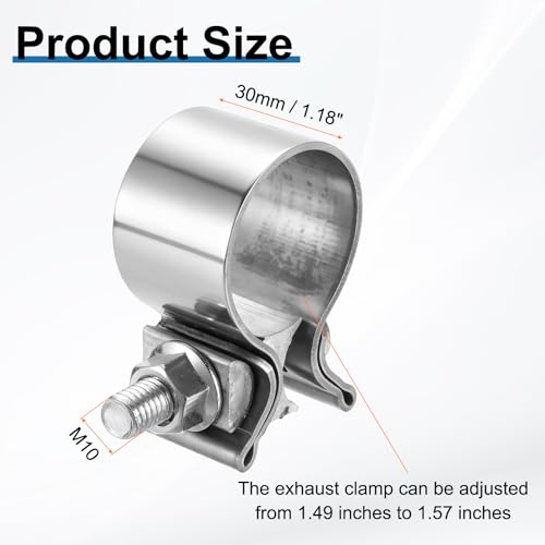 HARFINGTON 410 Stainless Steel Exhaust Clamp 1.57" Butt Joint Narrow Band Muffler Seal Exhaust Narrow Lap Butt Clamps for Pipes Mufflers Converters System Repair, Silver - size: Range 40-48 mm, Band Width 30mm