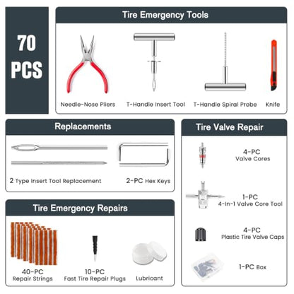ORCISH Heavy Duty 70pcs Tire Repair Kit, Tubeless Tire Plug Kit for Flats - size: 70 Piece Set
