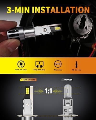 Termitor H1 Bulbs, 140,000LM, True 1:1 Halogen Size, 6500K Cool White,No Adapter Required, 3-Min Install, Up to 85,000 Hours, Pack of 2 - color: H1-H1LL