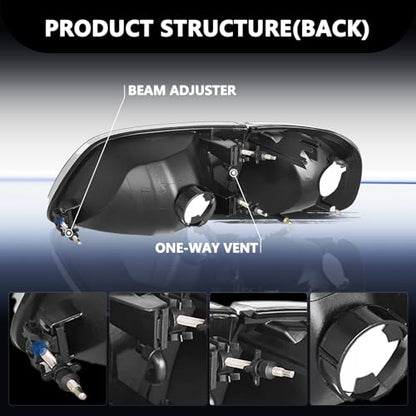 Aosky Halogen Headlights Assembly for 1997-03 Ford F150 Expedition - color: Smoke / Amber, style: w/ Bulbs