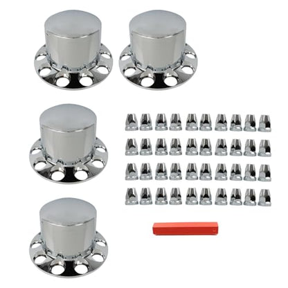 Silscvtt Chrome Semi Truck Hub Cover Wheel Axle Cover Center Caps Complete with 33mm Screw-on Lug Nuts for 22.5 Inches and 24.5 Inches Semi Truck Wheels 4 Rear - size: 22.5 inches, 24.5 inches