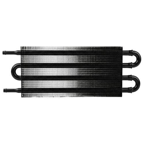 Universal 4 Row 4 Pass Aluminum Transmission Oil Cooler Kit 16"(40cm) x 5"(13cm) Tube & Fin Engine Cooler with 5/16" Hose Black/Silver For Racing Cars (Black) - color: Black