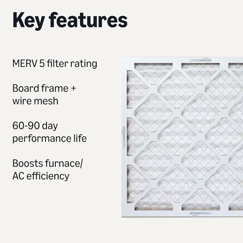 Amazon Basics MERV 5 AC Furnace Air Filter, 20x20x1 inches, 6-Pack (Actual size: 19.75" x 19.75" x 0.75") - style: Merv 5