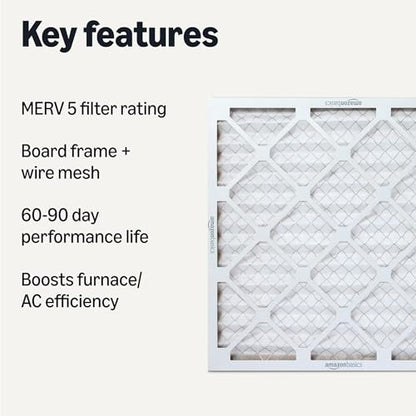 Amazon Basics MERV 5 AC Furnace Air Filter, 20x20x1 inches, 6-Pack (Actual size: 19.75" x 19.75" x 0.75") - style: Merv 5