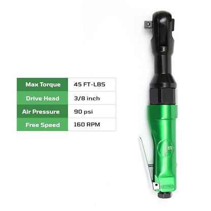 Dynamic Power 3/8 inch Professional Air Ratchet Reversible (Green&Black) MAX. TORQUE:45 FT-LBS