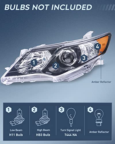 Nilight Headlight Assembly Compatible with Toyota Camry 2012-2014 - color: Black Housing+ Amber Reflector, size: Fit 2012-2014 Camry