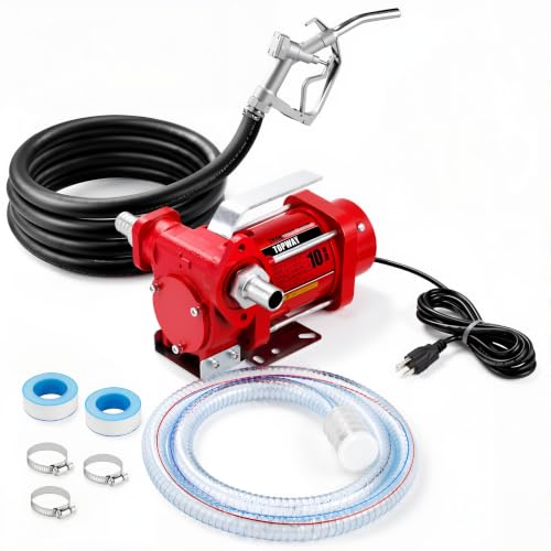 TOPWAY 110V Fuel Transfer Pump Kit, 10 GPM Self-Priming Diesel & Gasoline Pump, Explosion-Proof Portable Fuel Pump with Fuel Nozzle, Hose & Carry Case for Tractor, Truck, Generator