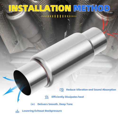 3" Inlet Exhaust Resonator, 3" Inlet/Outlet 12" Overall Length Exhaust Resonator Muffler, Straight Through Stainless Steel Muffler - size: 3" Inlet 12" Overall Length