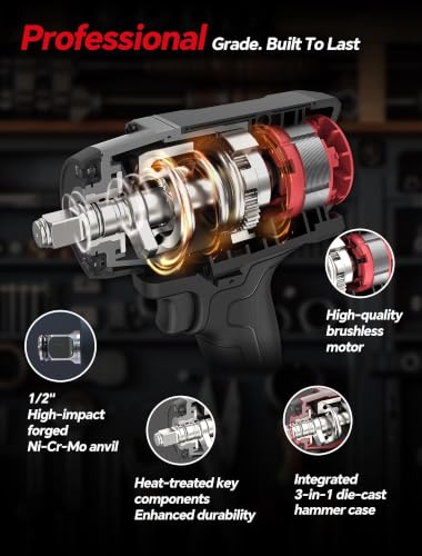 ROTAKE 20V Heavy-Duty 1/2" Cordless Impact Wrench Kit, 1380 FT-LBS, TB3 - size: 1/2" (1380 ft-lbs) TB3