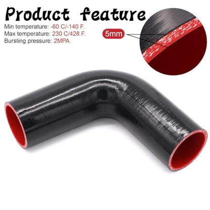 90 Degree Elbow ID 2.25 inch (57mm) Silicone Coupler Hose 4-Ply - size: ID 2.25"