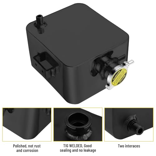 2.5L Universal Water Coolant Expansion Tank Aluminum Alloy Coolant Radiator Overflow Expansion Tank Reservoir Complete Header kit, Black - color: Black