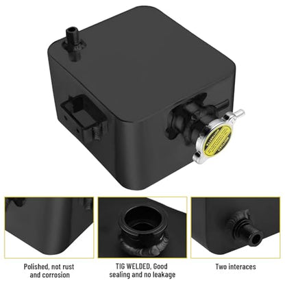 2.5L Universal Water Coolant Expansion Tank Aluminum Alloy Coolant Radiator Overflow Expansion Tank Reservoir Complete Header kit, Black - color: Black