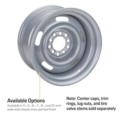 15x5 Rally Wheel Dual 5x4.5/5x4.75 Bolt Pattern Silver Steel - size: 15x5