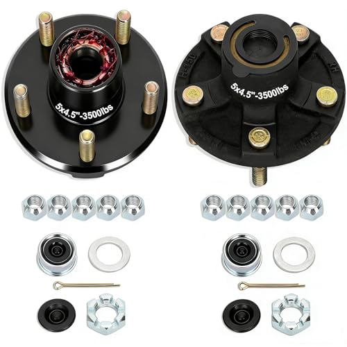 Redants 2 Sets 3500 LB Trailer Hub Kit, 5 Lug 4.5" Bolt Pattern Trailer Hub, Pre-Assembled & Greased for Easy Installation, Fits 1-1/16" to 1-3/8" Spindles (#84) - style: 5*4.5" Trailer Hub Kit for 3500 lbs Axle