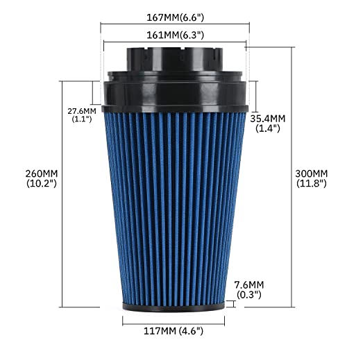 PTNHZ 4" Cold Air Intake Filter w/Heat Shield Kit Compatible For 99-07 Cadillac Escalade Chevy Silverado Tahoe GMC Yukon Sierra 1500 2500 3500 V8 4.8L/5.3L/6.0L (Blue) - style: Blue