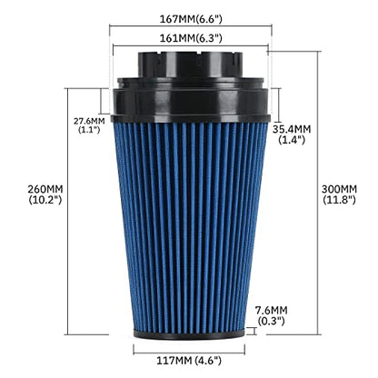 PTNHZ 4" Cold Air Intake Filter w/Heat Shield Kit Compatible For 99-07 Cadillac Escalade Chevy Silverado Tahoe GMC Yukon Sierra 1500 2500 3500 V8 4.8L/5.3L/6.0L (Blue) - style: Blue