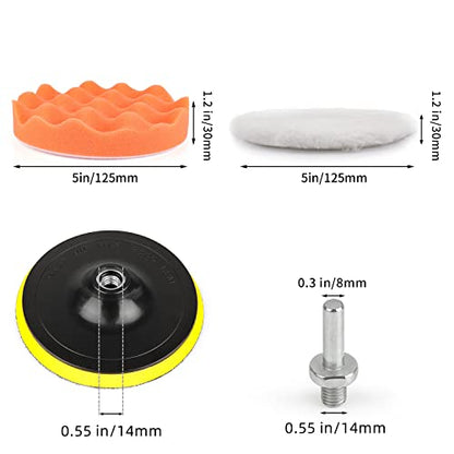 Kshineni 5 Inch(125 mm) Drill Polishing Pads 11 Pcs Car Polishers and Buffers Compound Buffing Kits Drill Attactment for Auto Polisher,Sanding,Waxing - size: 5Inch-11Pcs