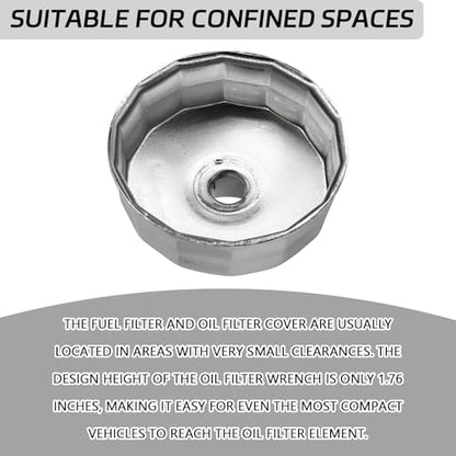 64mm-65mm 14 Flute Oil Filter Wrench with 1/2" Drive Port, Oil Filter Removal Tool Compatible with Honda, Acura, Nissan, Fits 15400-PLM-A02 & Wix 57356, Professional Automotive Oil Change Tool