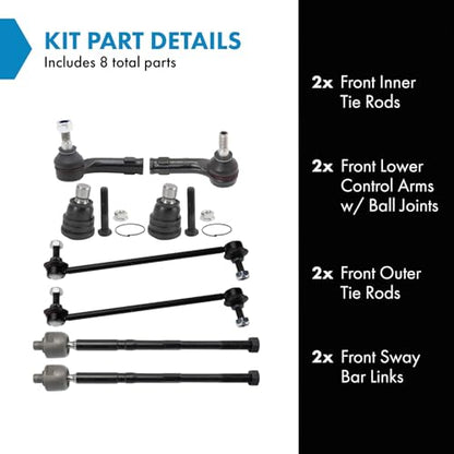 TRQ Front Steering & Suspension Kit Ball Joint Sway Bar Stabilizer Link Tie - style: PSA48896