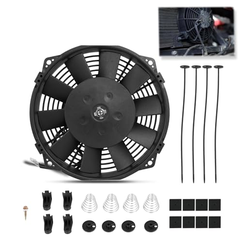 Universal 8 Inch Black Slim Radiator Cooling Fan 12V 80W with Mount Kit – Fits Radiators for Vehicles, Cars, Trucks - size: 8 inch
