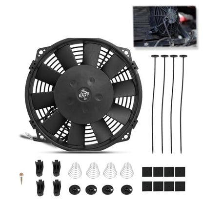 Universal 8 Inch Black Slim Radiator Cooling Fan 12V 80W with Mount Kit – Fits Radiators for Vehicles, Cars, Trucks - size: 8 inch