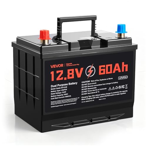 VEVOR 12V 60Ah LiFePO4 Dual Purpose Battery, 800CCA BCI Group 24 Deep Cycle & Starter Lithium Battery, Built-in Smart BMS, Automotive Start-Stop for RV, Marine, Trolling Motor, Car & Engine Starting - style: Group 24 60Ah 800CCA