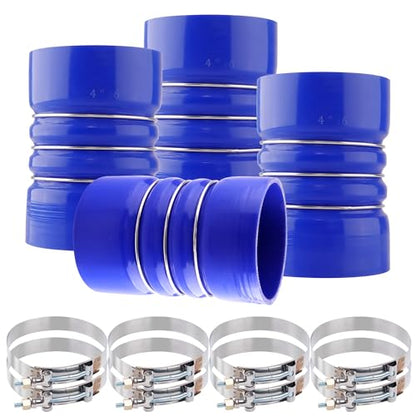 4" X 6" Silicone Charge Air Cooler Hump Hose with Clamps,4PCS Blue - color: Blue, size: 4" x 6"