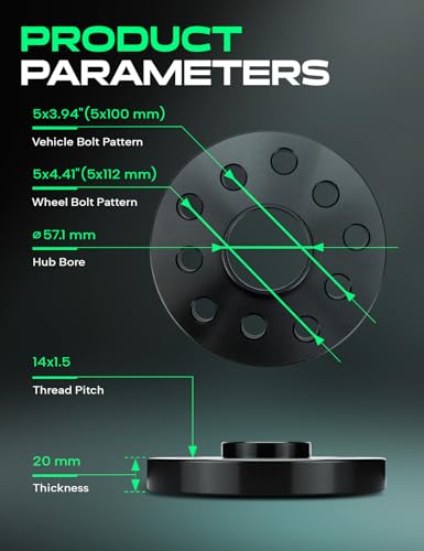 YHTAUTO 5x100/5x112 Hub Centric Wheel Spacers 20 mm for Audi, Volkswagen