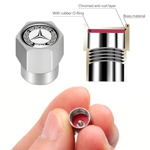 Tire Valve Stem Cap Cover for Mercedes-Benz AMG A C E S Class Series GLK CLA GLA GLC GLE CLS SLK Metal Wheel Air caps Auto Valve Stem Caps Accessories 4 Pack Silver - color: Silver-04