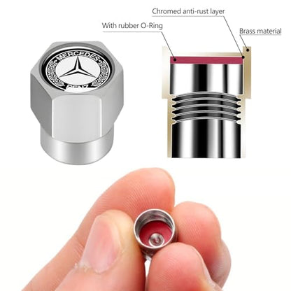 Tire Valve Stem Cap Cover for Mercedes-Benz AMG A C E S Class Series GLK CLA GLA GLC GLE CLS SLK Metal Wheel Air caps Auto Valve Stem Caps Accessories 4 Pack Silver - color: Silver-04